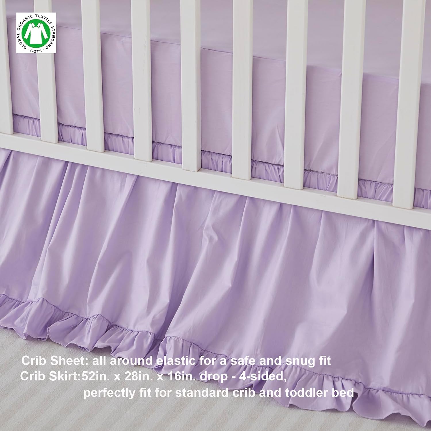 Brandream Farmhouse Crib Bedding Sets for Girls | 3 Piece Boho Chic Nursery Set Purple Baby Comforter, Fitted Crib Sheet, Crib Skirt Included, 100% Percale Cotton