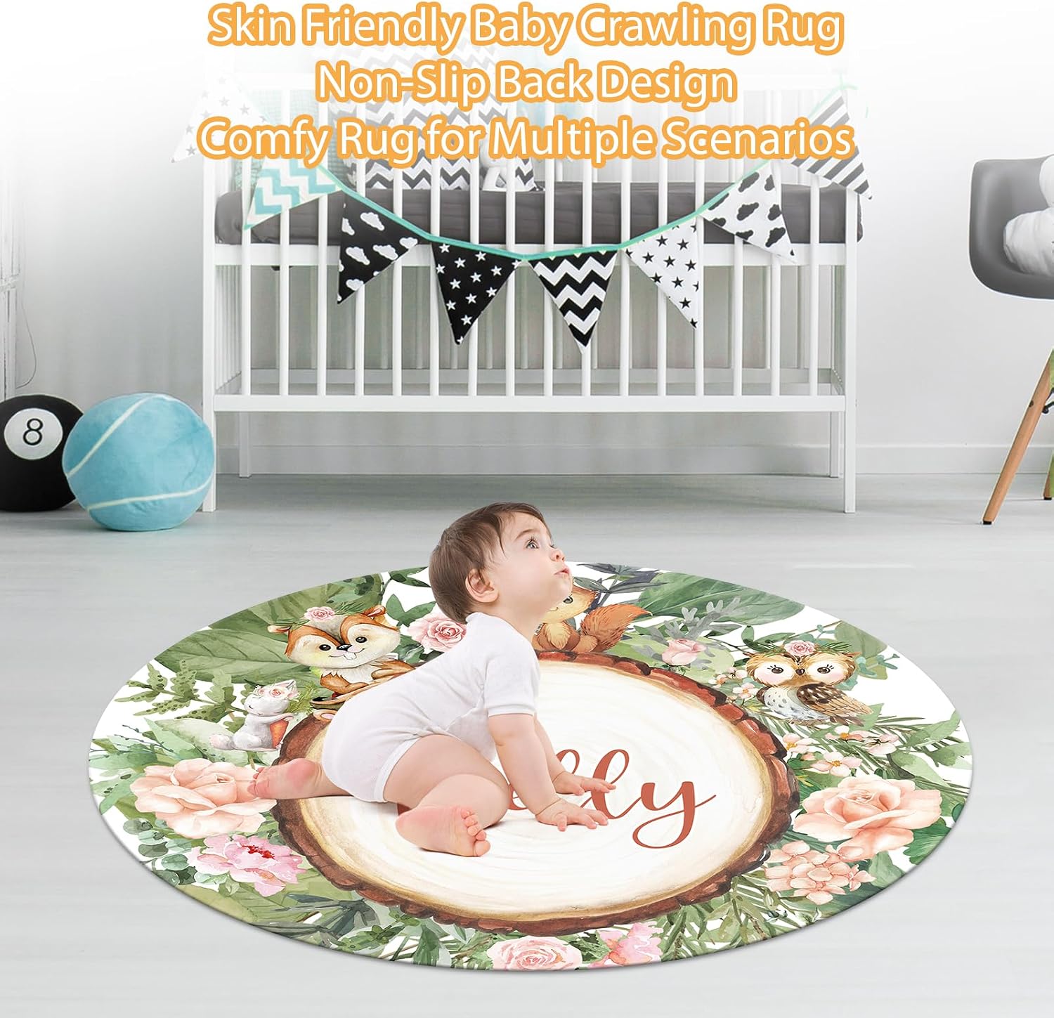 Custom Baby Crib Bedding Set - 5 Piece Nursery Crib Set Woodland Animals Design - Personalized Name Blanket with Dotted Backing, Crib Sheet, Changing Pad Cover, Pillow Cover, Rug for Newborns Color11
