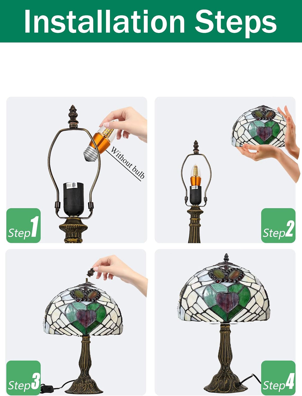 KY&BOSAM Tiffany Table Lamps Irish Gold Crown Celtic Light Stained Glass Art Style Desk Lamp19 Inche Tall 12 Inche Wide Lamp Shade1 Bulb Antique Zinc Base Living Room Bedroom St Patrick's Day Decor