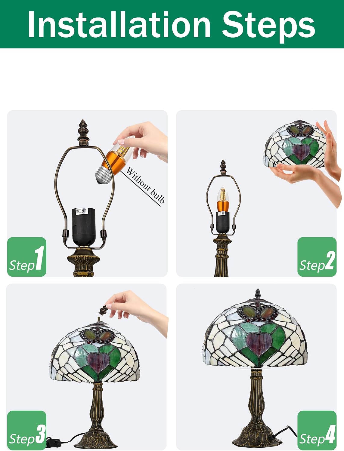 KY&BOSAM Tiffany Table Lamps Irish Gold Crown Celtic Light Stained Glass Art Style Desk Lamp19 Inche Tall 12 Inche Wide Lamp Shade1 Bulb Antique Zinc Base Living Room Bedroom St Patrick's Day Decor