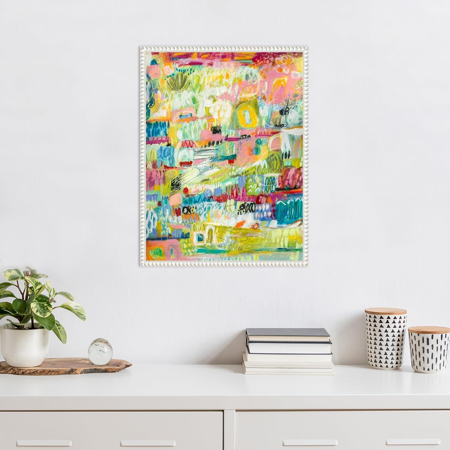 Amanti Art Framed Canvas Wall Art 24x18 Boho Garden II by Karen Fields, Framed Wall Art Canvas, Abstract Artwork, Traditional Decor, Medium Poster Painting for Living Room, Bedroom, Bathroom, Kitchen