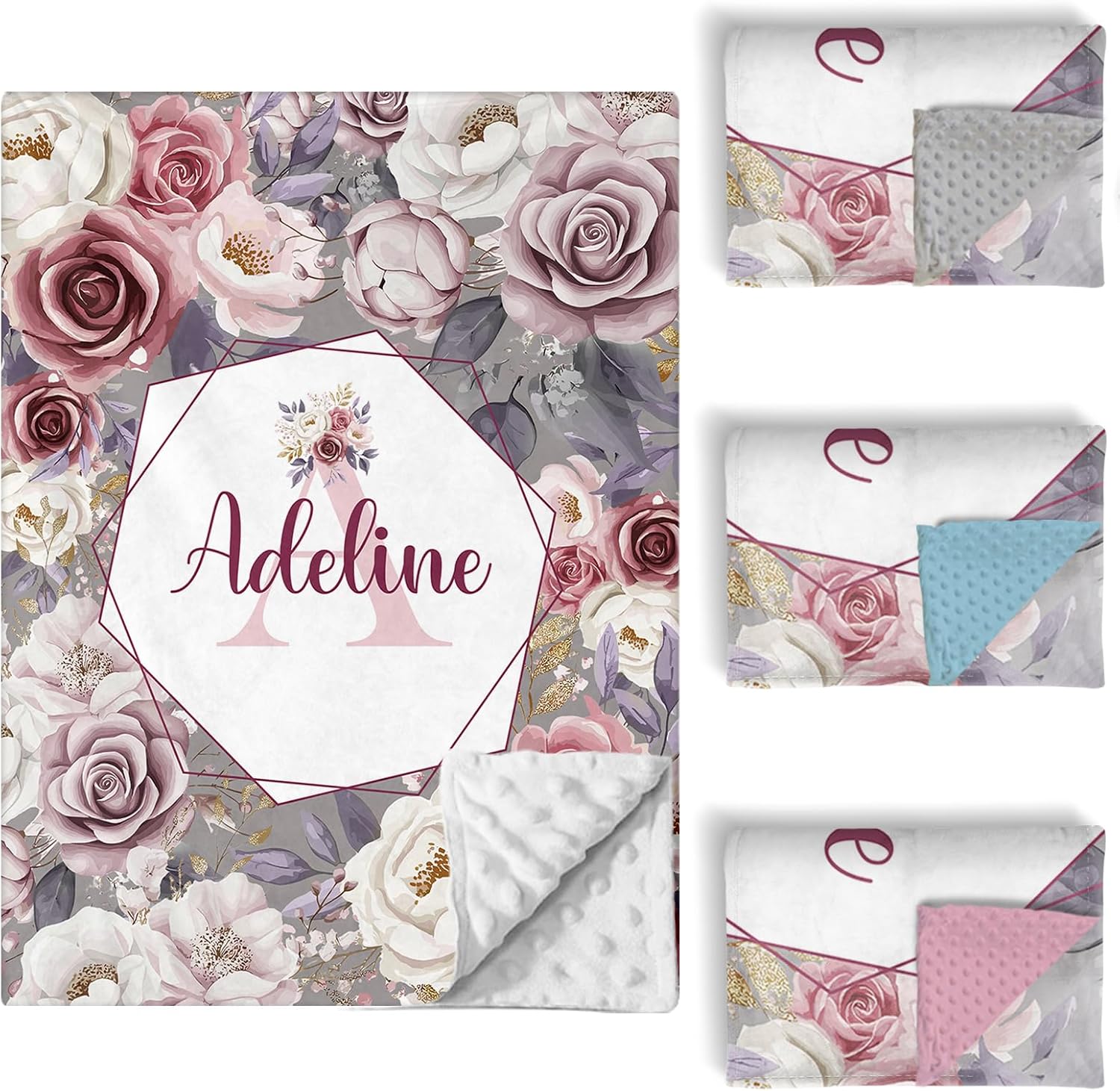 Personalized Baby Crib Bedding Set, 5 Pcs Custom Name Nursery Bedding Set for Girls Boys, Rose Baby Crib Set for Toddlers Infants, Double Layer Bedding Crib Sets Customized Gifts