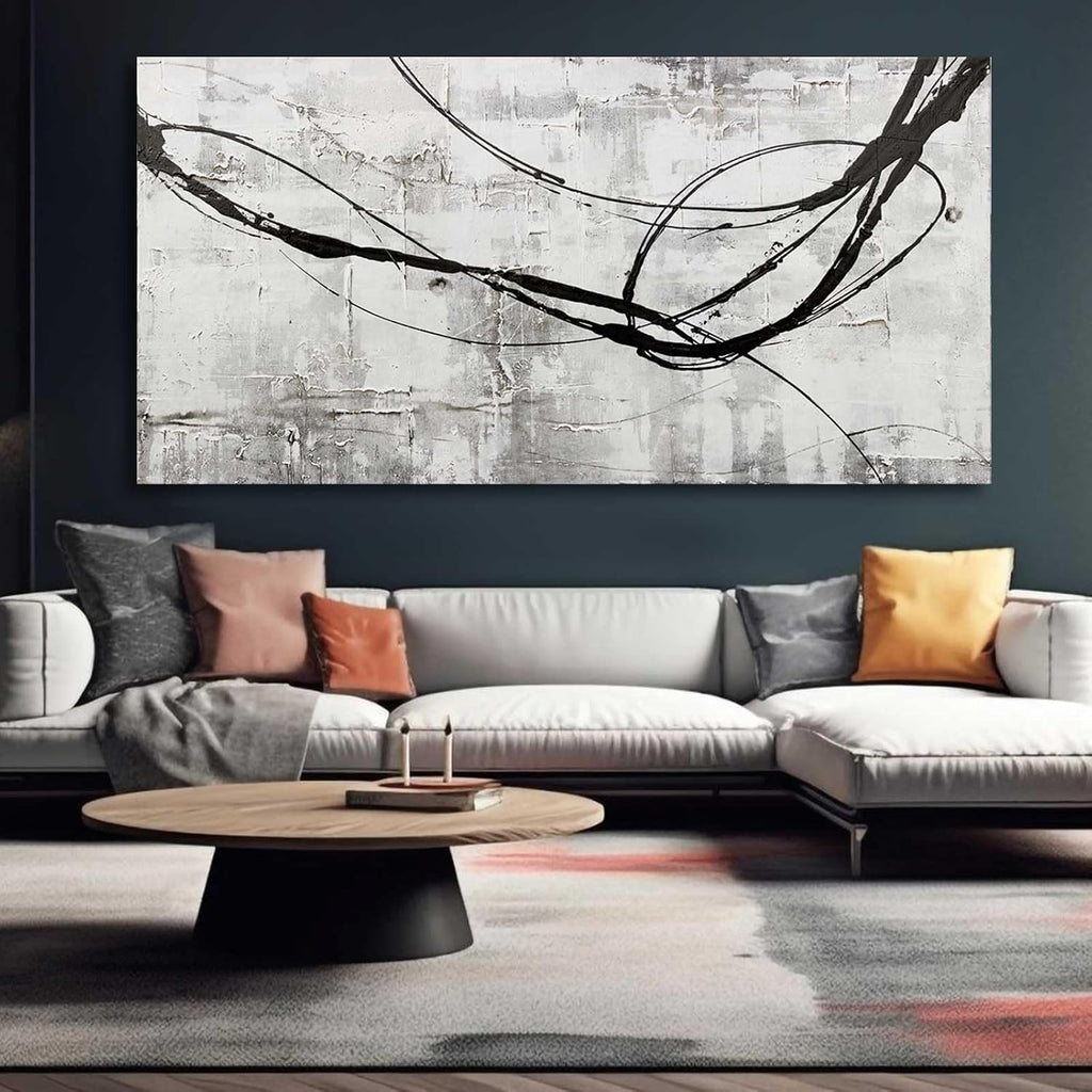 XIANSHOU Large Living Room Wall Decor Abstract Canvas Wall Art Black Wall Decor Contemporary Dining Room Pictures Office Home Decorations 29'x 58' Hallway Decor