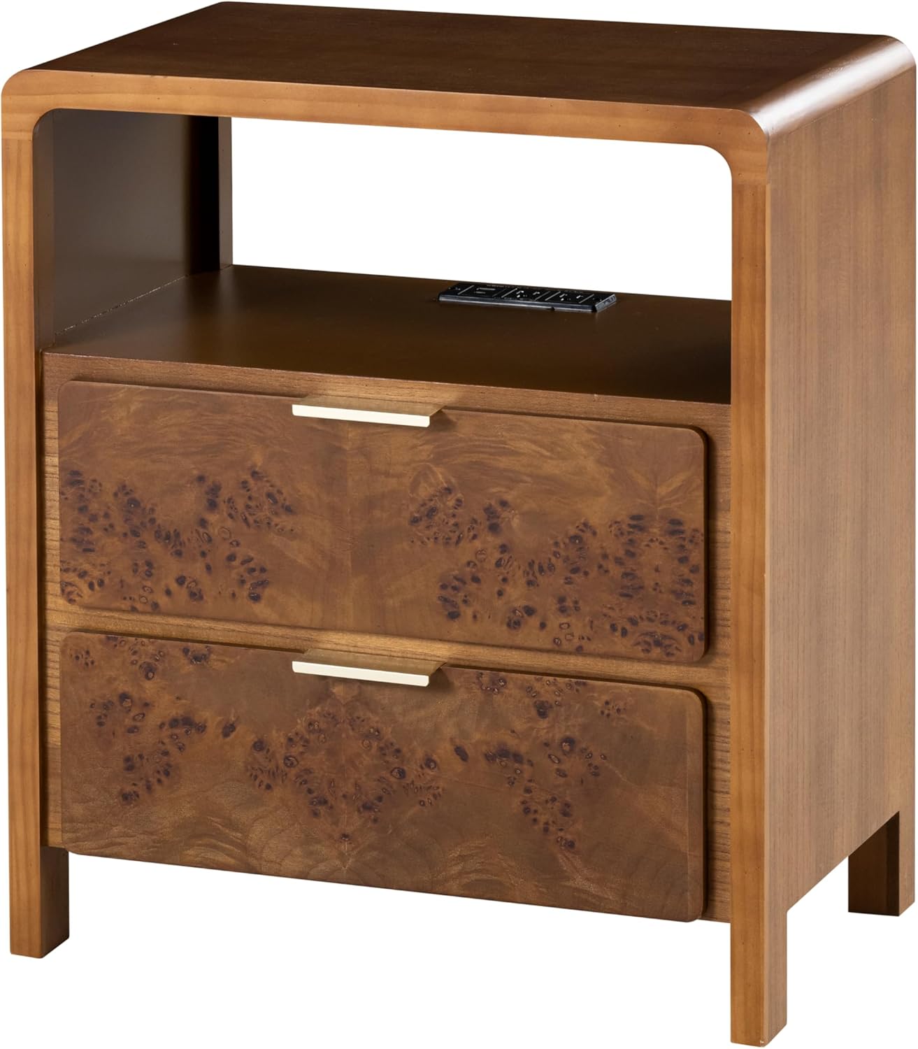 COZAYH Farmhouse Nightstand with Charging Station, Wood Side Table with Power Outlet and USB & Type C Ports, Burl Finish Bedside Table for Bedroom, Fully Assembled, Rustic, Brown
