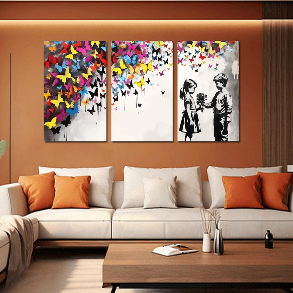 Novatique Banksy Street Wall Art Graffiti Canvas Wall Art Colorful Painting Wall Decor Graffiti Art Butterfly Posters for Living Room Bedroom,24' x 36' x 3pcs