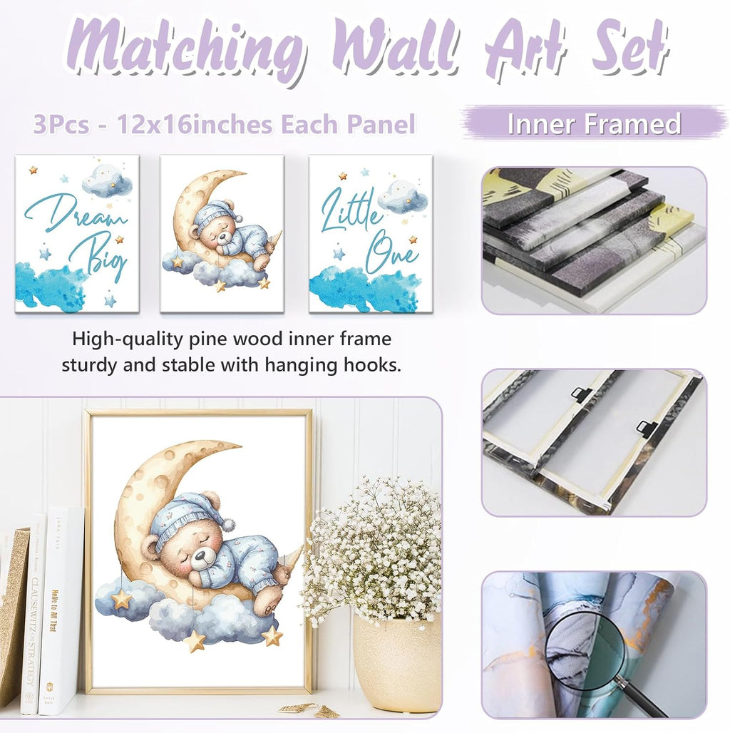 Personalized Baby Crib Bedding Set, 5 Pcs Custom Name Nursery Bedding Set for Girls Boys, Blue Moon Bear Baby Crib Set for Toddlers Infants, Double Layer Bedding Crib Sets Customized Gifts