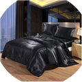 100% Pure Silk Satin Sheet Set 7pcs, Deep Pocket Fitted Sheet, Flat Sheet, Duvet Cover & Pillowcases Set|Cool Soft, Wrinkle Free, Fade Resistant|Twin, Black