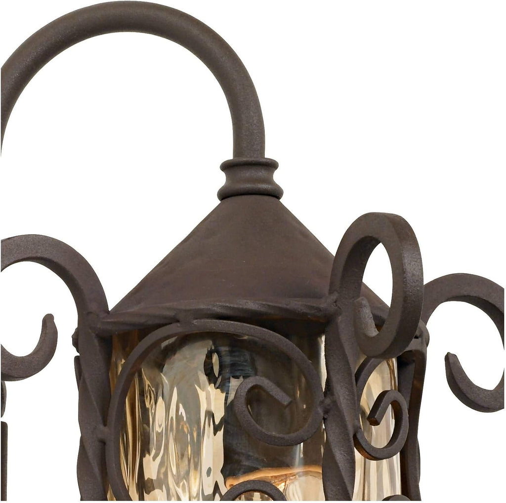 John Timberland Casa Seville Rustic Outdoor Wall Light Fixture Dark Walnut Scroll 13 1/4' Champagne Hammered Glass for Exterior House Porch Patio Outside Deck Garage Yard Front Door Garden Home
