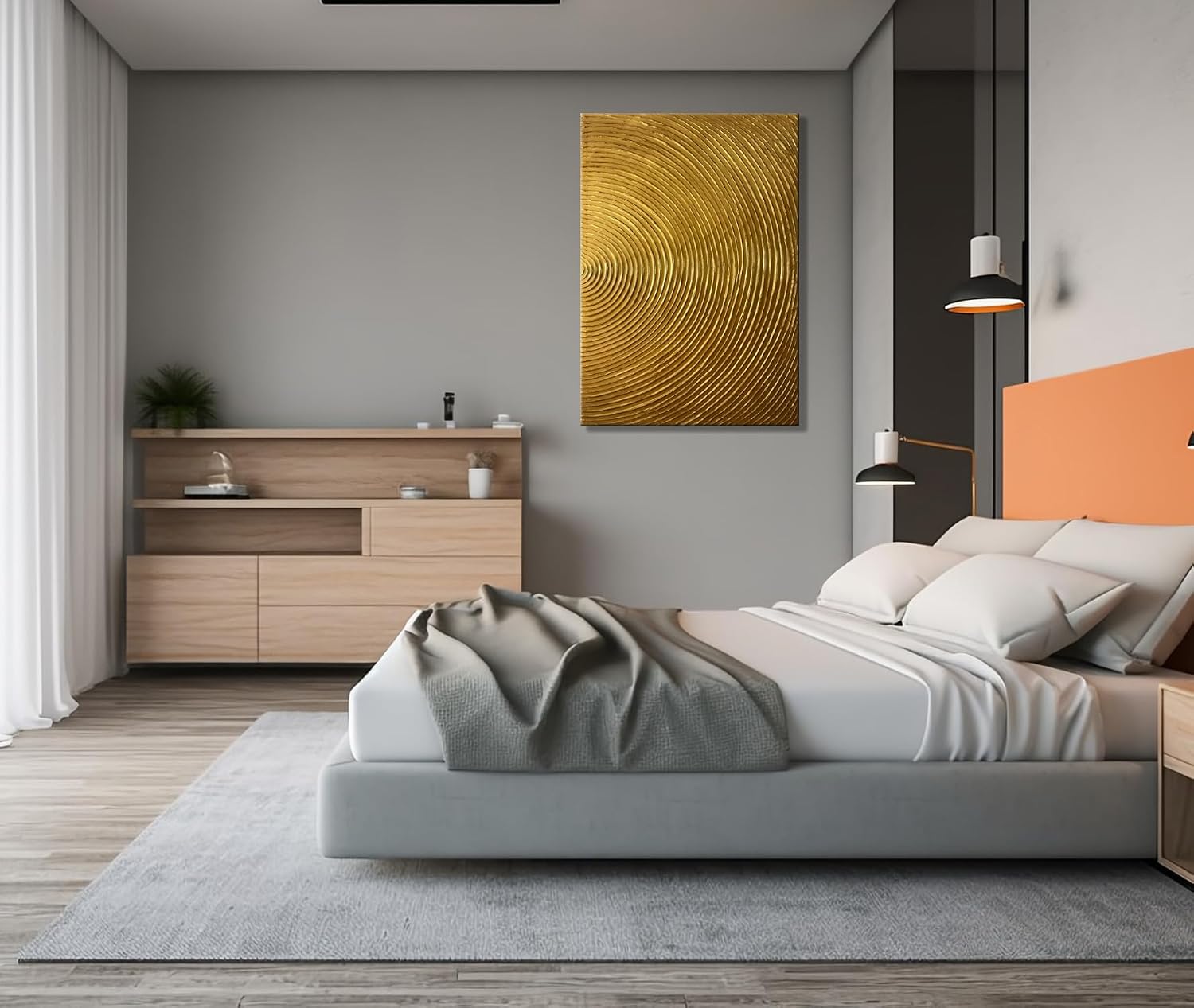 Slyart Handmade Modern Abstract Painting 3D Heavy Texture Canvas Wall Art 28x40 Inches Minimalism Gold Artwork Large Vertical Painting on Canvas for Living Room Bedroom Wall Decor