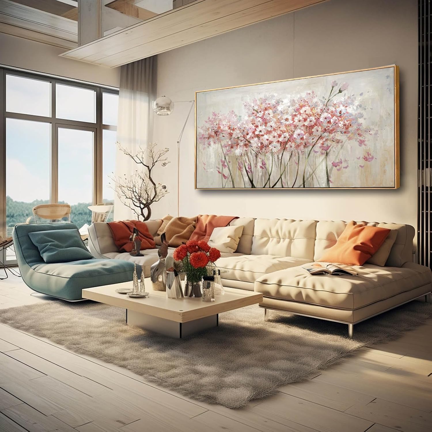 Pink Large Framed Canvas Wall Art Botanical Photo Canvas 29'x58' Artwork for Living Room Kitchen Women Room Decor for Bedroom