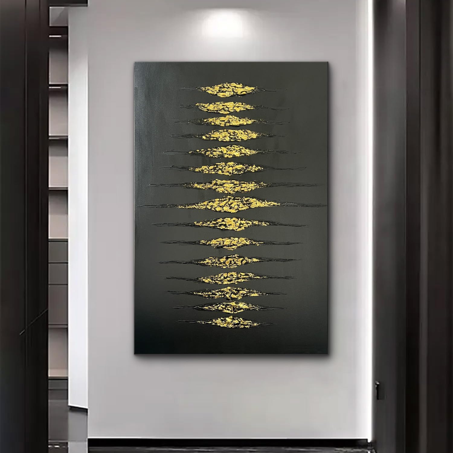 Creespi Hand-Painted Abstract Black and Gold Textured Wall Art 30x45 inch,Large Minimalist 3D Thick Texture Oil Painting on Canvas for Home Wall Decoration
