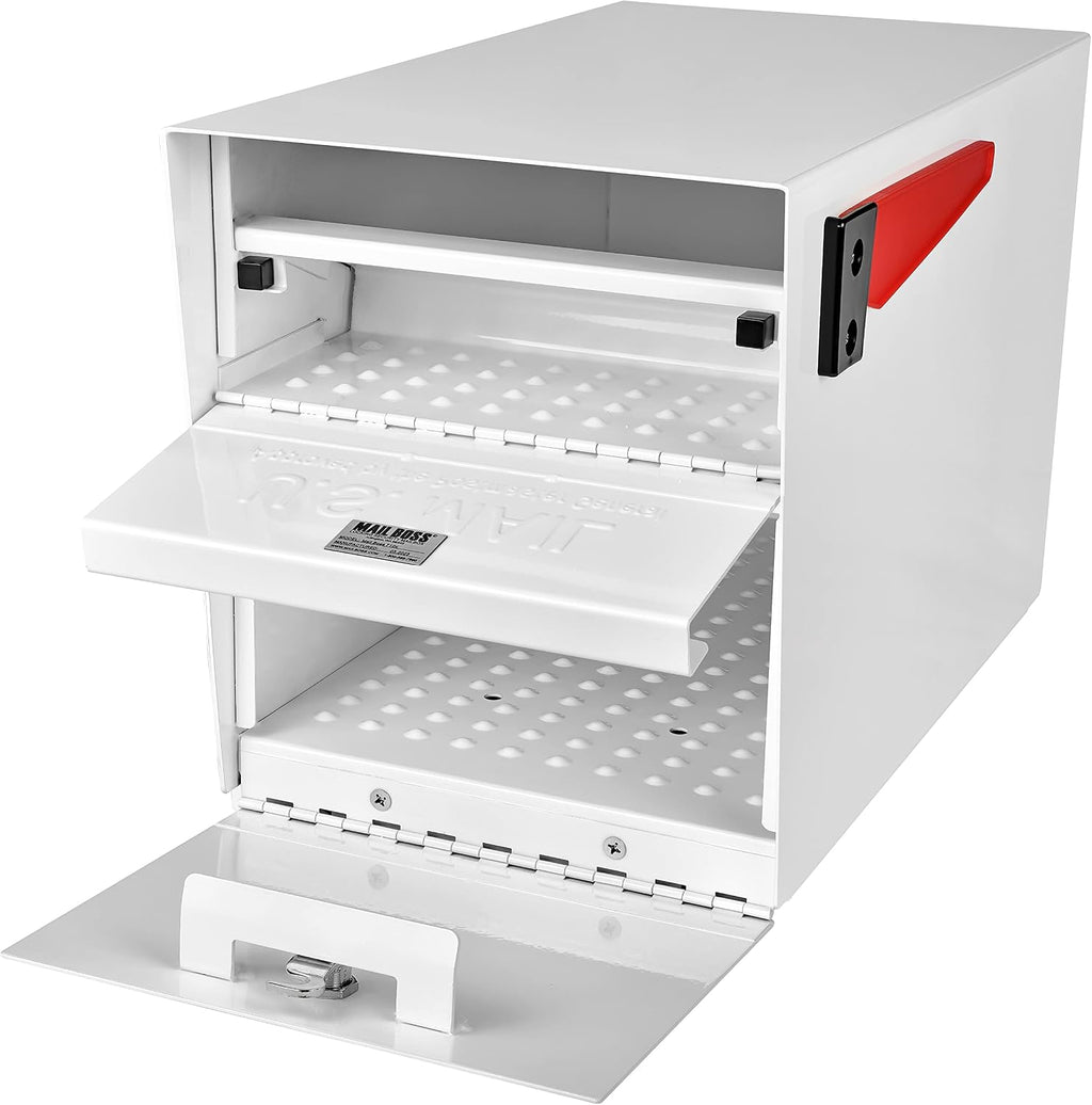 Mail Boss 7109 Curbside Steel Post Mount Security Locking Mailbox, Alpine White