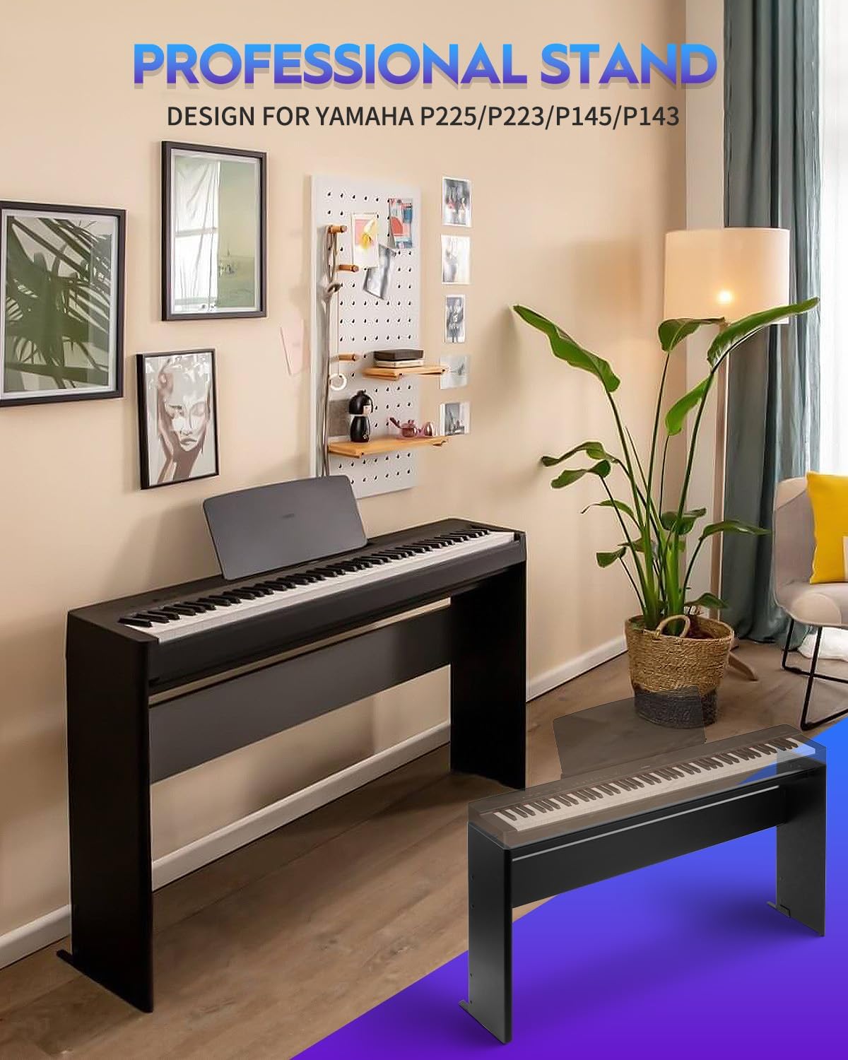 STRICH SKT-L200 88 Keys Digital Piano Keyboard Stand, Wooden Furniture Stand Heavy Duty, Compatible for YAMAHA P225B/P143/ P145/P223 (Classic Black)