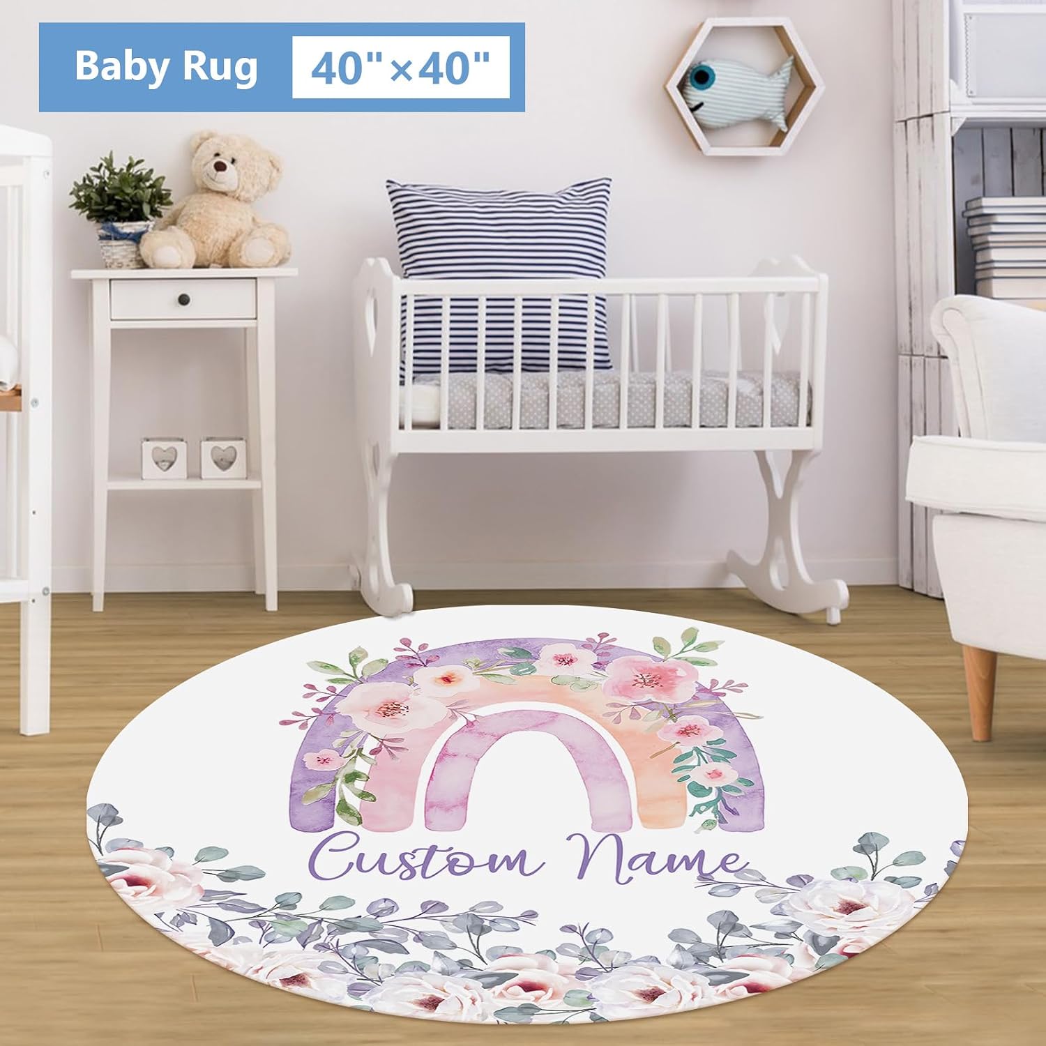 KAINSY Personalized Baby Bedding Set, 5 Pcs Custom Baby Crib Set with Name, Soft Flannel Rainbow Crib Bedding Set for Girls, Double Layer Nursery Bedding Set, Infant Toddler Bedding Set Parents Gift