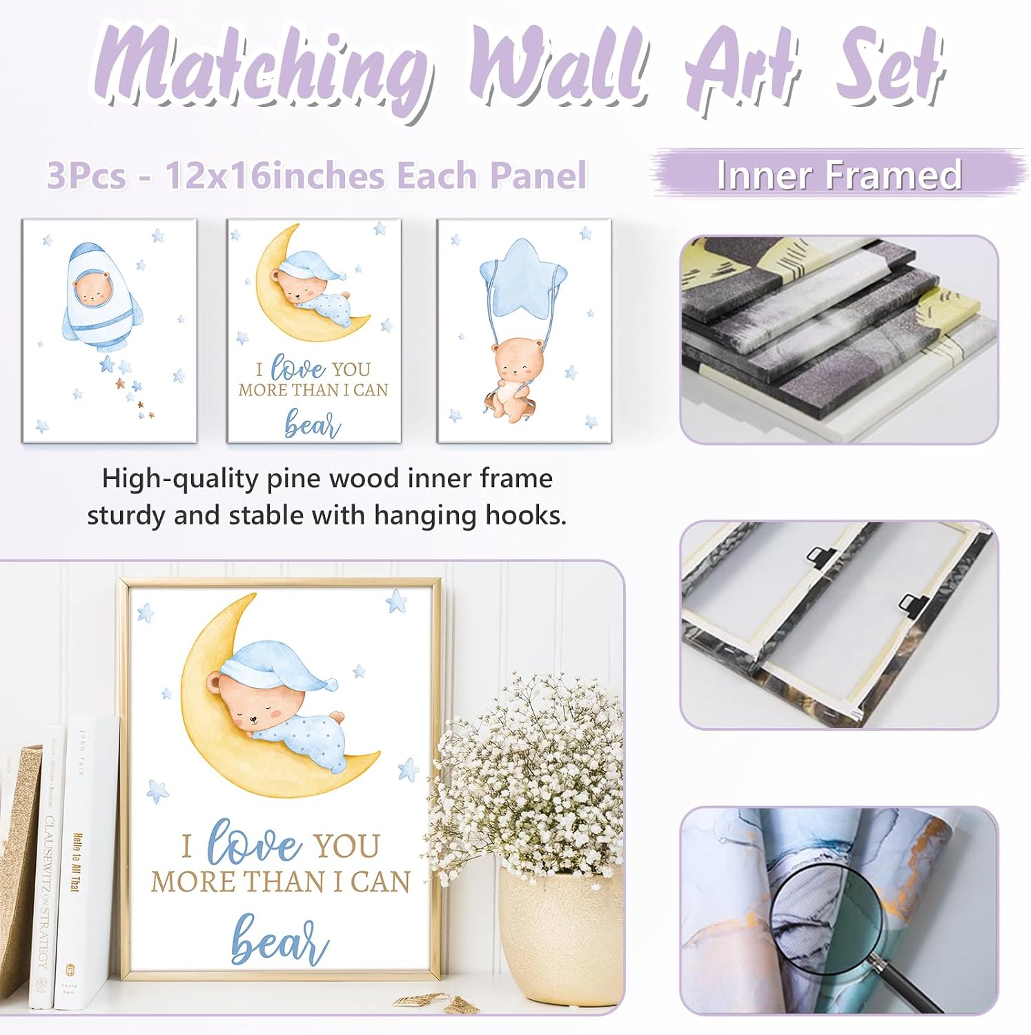 Custom Baby Crib Bedding Set, 5 PCS Personalized Name Baby Crib Sets for Girls Boys, Blue Bear Theme Nursery Bedding Sets for Infant Toddler, Double Layer Flannel Bed Set Customized Gifts