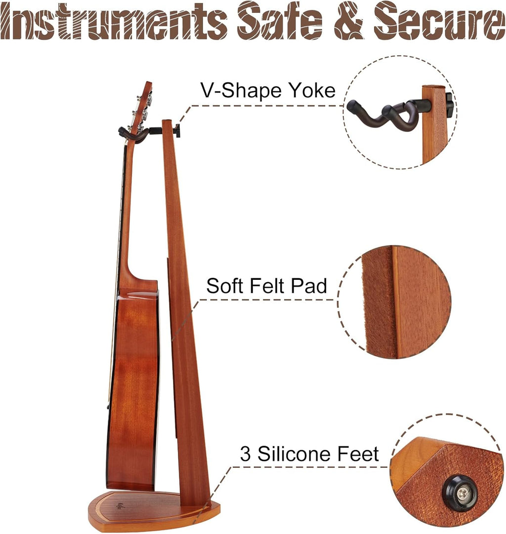 Double Guitar Stand, 2 Pack Acoustic Stand for 2 Electric, Banjo, Mandolin, Mahogany Wooden Dual Guitar Floor Holder for Home Decor Studio Display, Wood Instrument Floor Holder for Men, Gifts