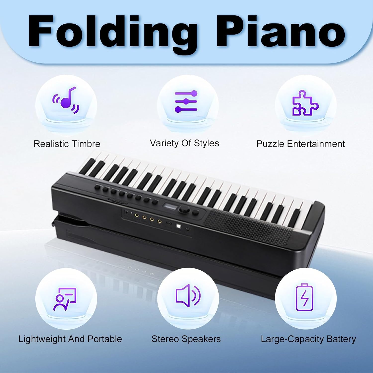 88 Key Digital Keyboard Piano, Foldable Portable Design with 128 Rhythms, Pedal, Sheet Music Stand and Carry Bag for All Skill Levels(White)