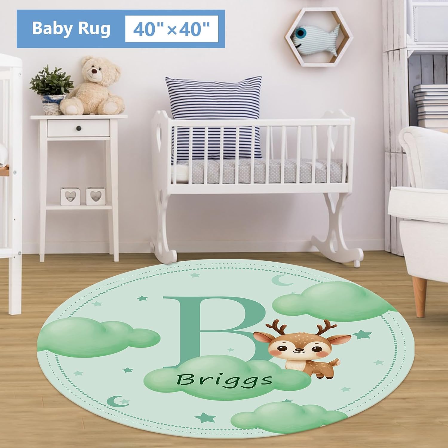 KAINSY Custom Crib Bedding Set, 5 Pcs Personalized Name Monogram Baby Crib Sets for Infants Toddlers, Green Deer Nursery Bedding Set for Boys Girls, Double Layer Baby Bedding Sets Customized Gifts