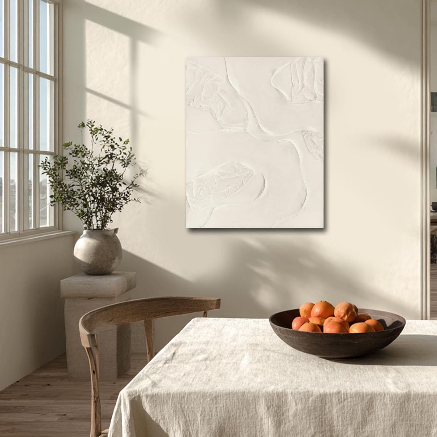CHUDANHAO Abstract Hand Painted Wall Art Beige Wall Decor Line Hanging Art 32'x40' Large Artwork for Living Room Office Decorations