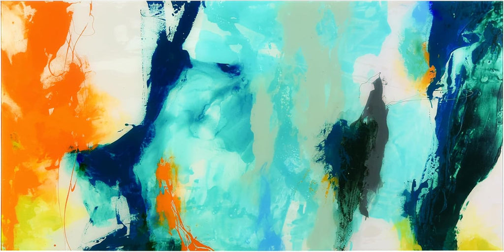 Empire Art Direct Tidal Abstract 2 Frameless Free Floating Tempered Glass Panel Graphic Wall Art, 48' x 24' x 0.2', Ready to Hang