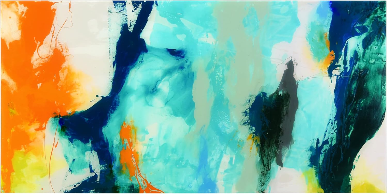 Empire Art Direct Tidal Abstract 2 Frameless Free Floating Tempered Glass Panel Graphic Wall Art, 48' x 24' x 0.2', Ready to Hang