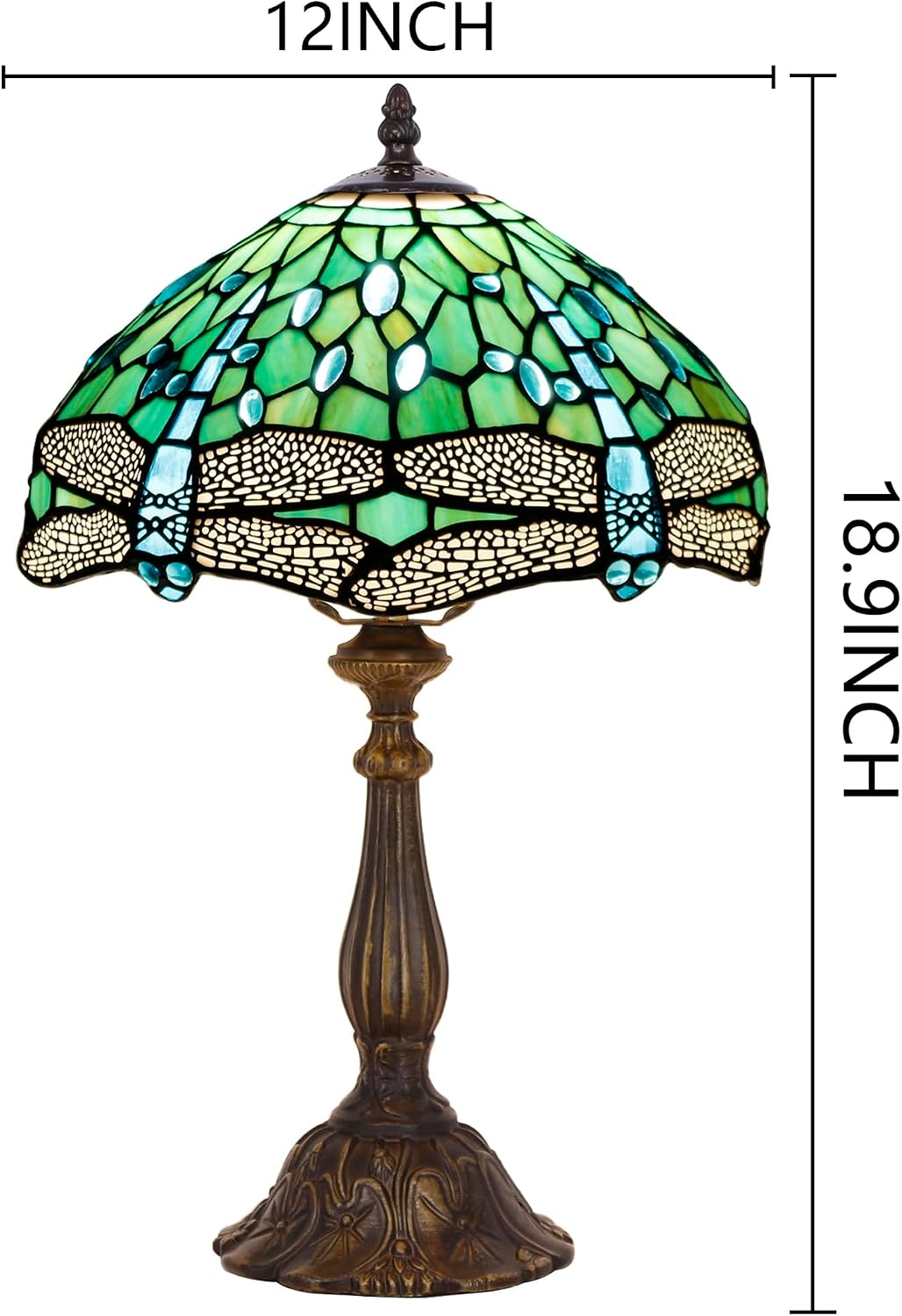 Tiffany Lamp Touch Control Table Lamp Green Stained Glass Desk Lamp 12X12X19 Inches Dragonfly Style Reading Light
