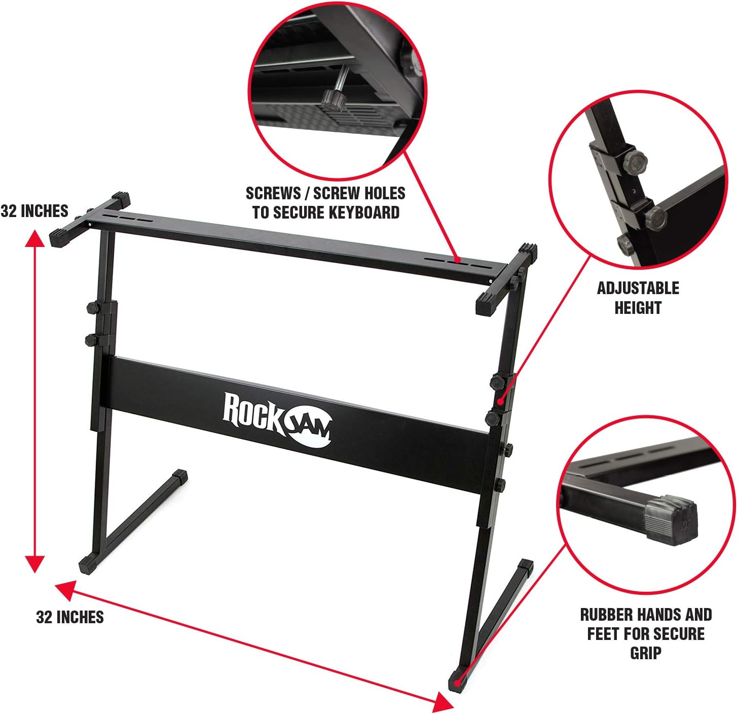 RockJam 61-Key Keyboard Piano Kit with Stand, Stool, Headphones, Keynote Stickers & Lessons