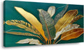IDAFU Green Leaf Wall Art, Green and Gold Leaves Wall Painting, Emerald Green Tropical Botanical Décor Canvas Prints, Abstract Sage Boho Painting for Office Home Décor, Ready to Hang 60L x 30W