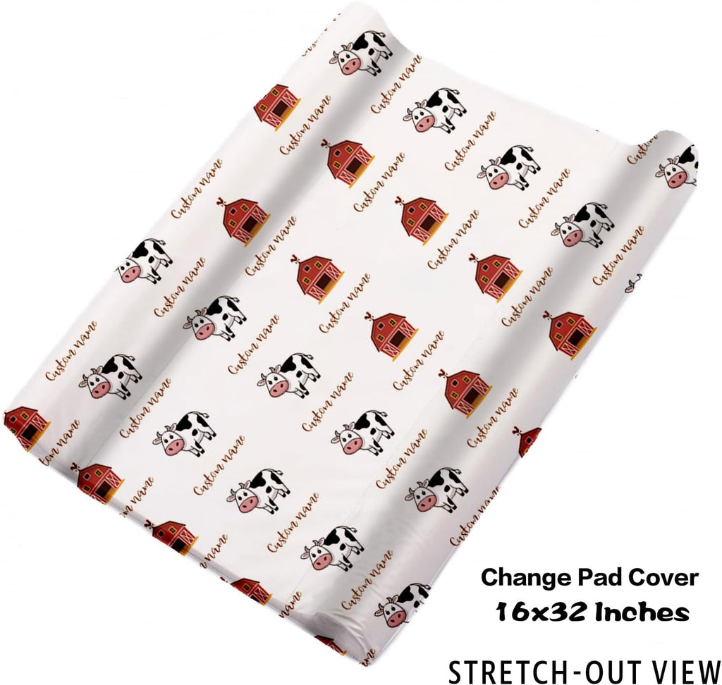 Personalized Crib Bedding Set for Baby Boys Girls, Farm Animals Design Custom Name Baby Crib Sets 5-Pcs, Double Layer Baby Blanket Fitted Sheet Changing Pad Cover Rug Wall Art Set