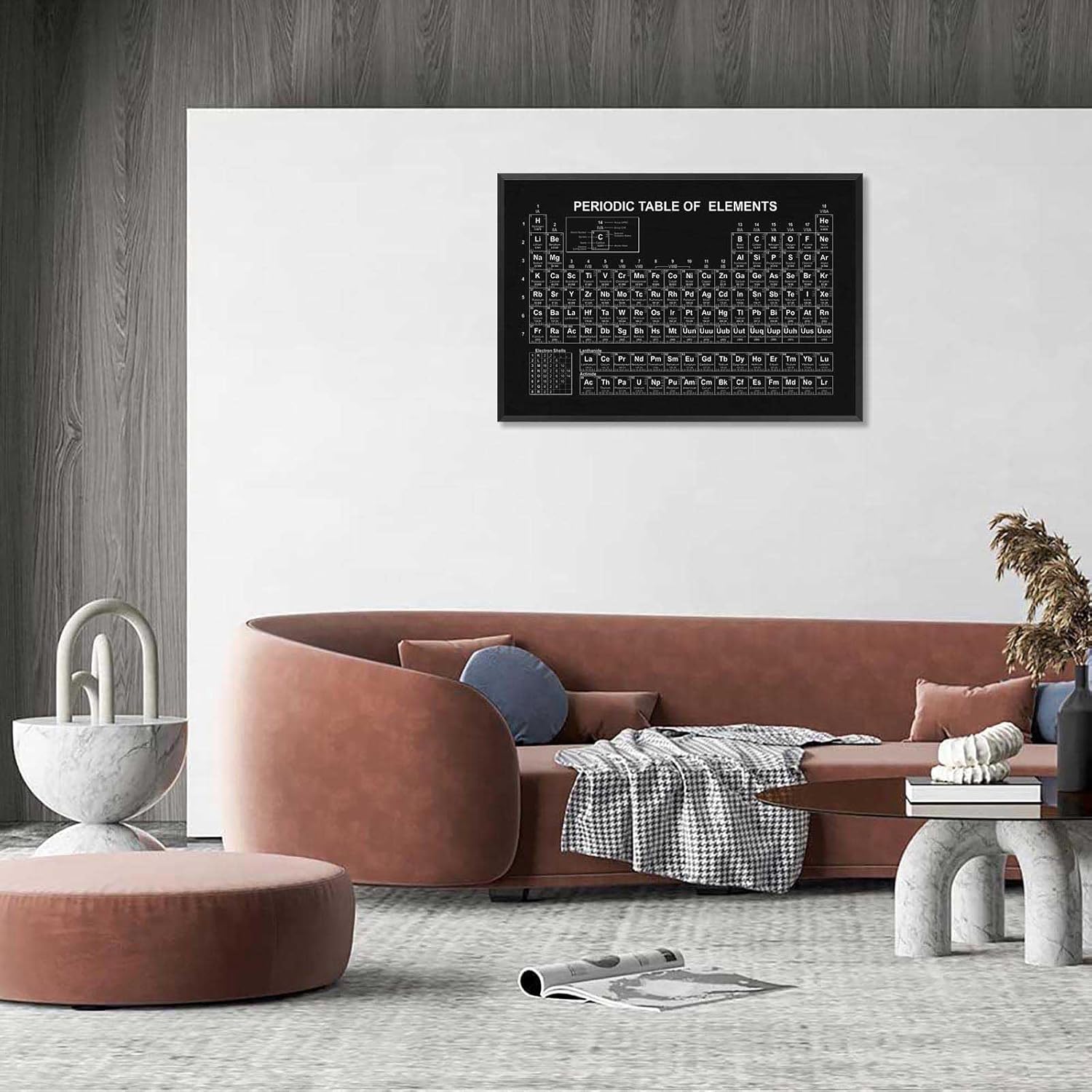 Vintage Periodic Table Poster Periodic Canvas Wall Art Science & Chemistry Classroom Chart Prints Painting For Home Bedroom Classroom Wall Decor 24x36in Framed