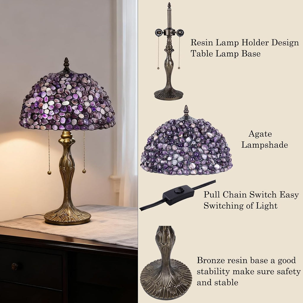 Tiffany lamp Agate Amber Stained Glass Table Lamp 12In Antique Vintage Tiffany Style Lamp for Bedroom Living Room Office,Luxury Bedside Night Light