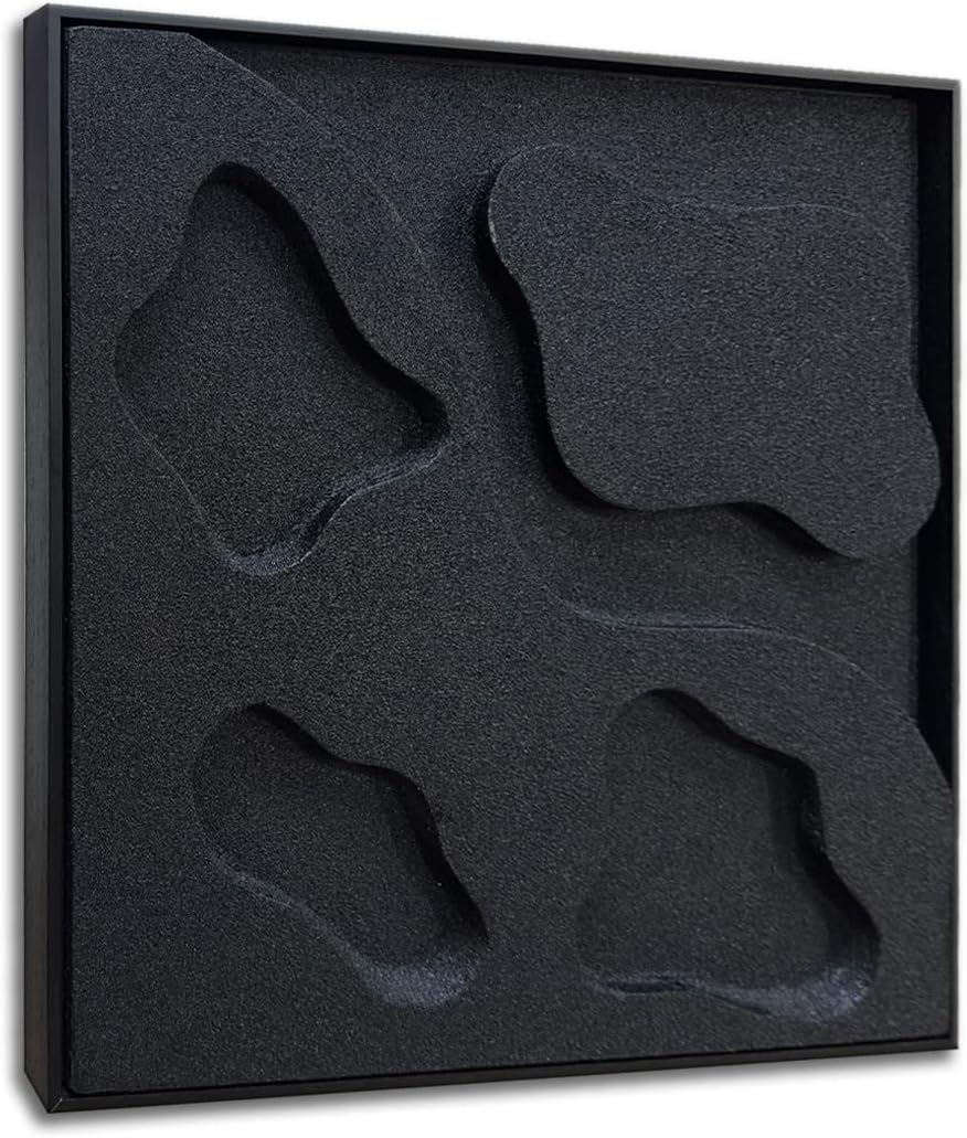 Slyart Black Textured Wall Art, Handmade Abstract 3D Minimalist Plaster Paintings, Wabi-Sabi Wall Art 24x24 Inch
