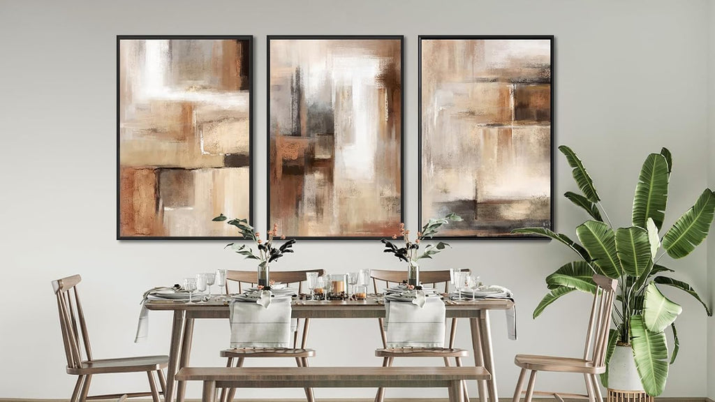 ASDCEUTICALS Large Canvas Wall Art - Brown and Beige Abstract Pictures for Living Room Vintage Wall Decor Retro Rustic Paintings Black Float Framed for Bedroom Dinning Room 24' X 36' X 3 pcs