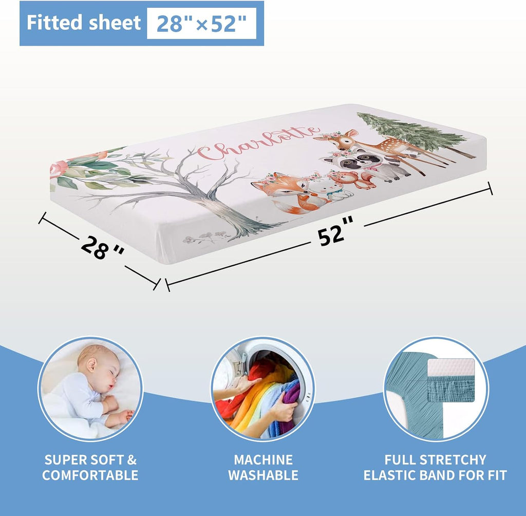 KAINSY Custom Crib Bedding Set 5 Piece for Girls Boys – Personalized Floral Animals Theme, Newborn Sleep Set, Nursery Decor, Toddler Room Essentials, Infant Sleep, Baby Room Accessories, Baby Gift