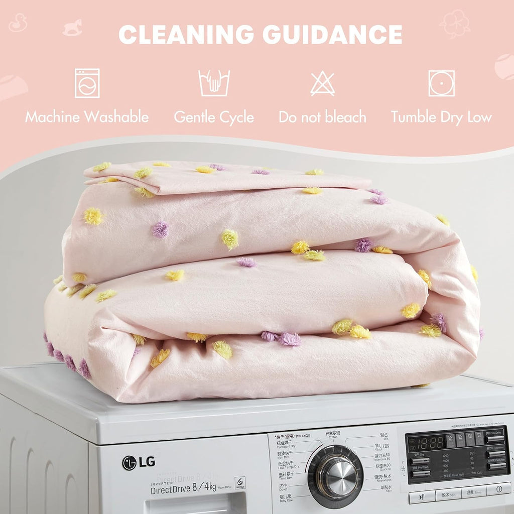 Intelligent Design Kids Twin Cotton Jacquard Weave Colorful Pom Pom Kids Comforter Sets, Down Alternative Shabby Chic All Season Girls Bedding, Bedroom Decor, Callie, Twin/Twin XL Pink 4 Piece