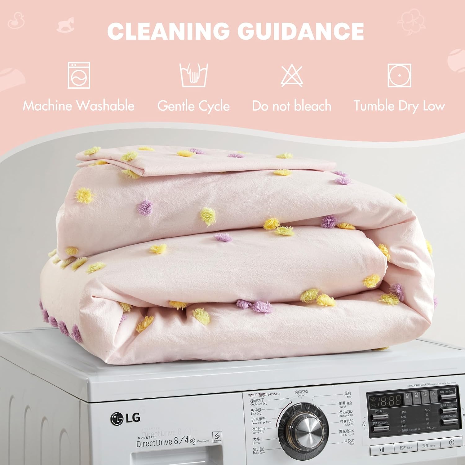 Intelligent Design Kids Twin Cotton Jacquard Weave Colorful Pom Pom Kids Comforter Sets, Down Alternative Shabby Chic All Season Girls Bedding, Bedroom Decor, Callie, Twin/Twin XL Pink 4 Piece