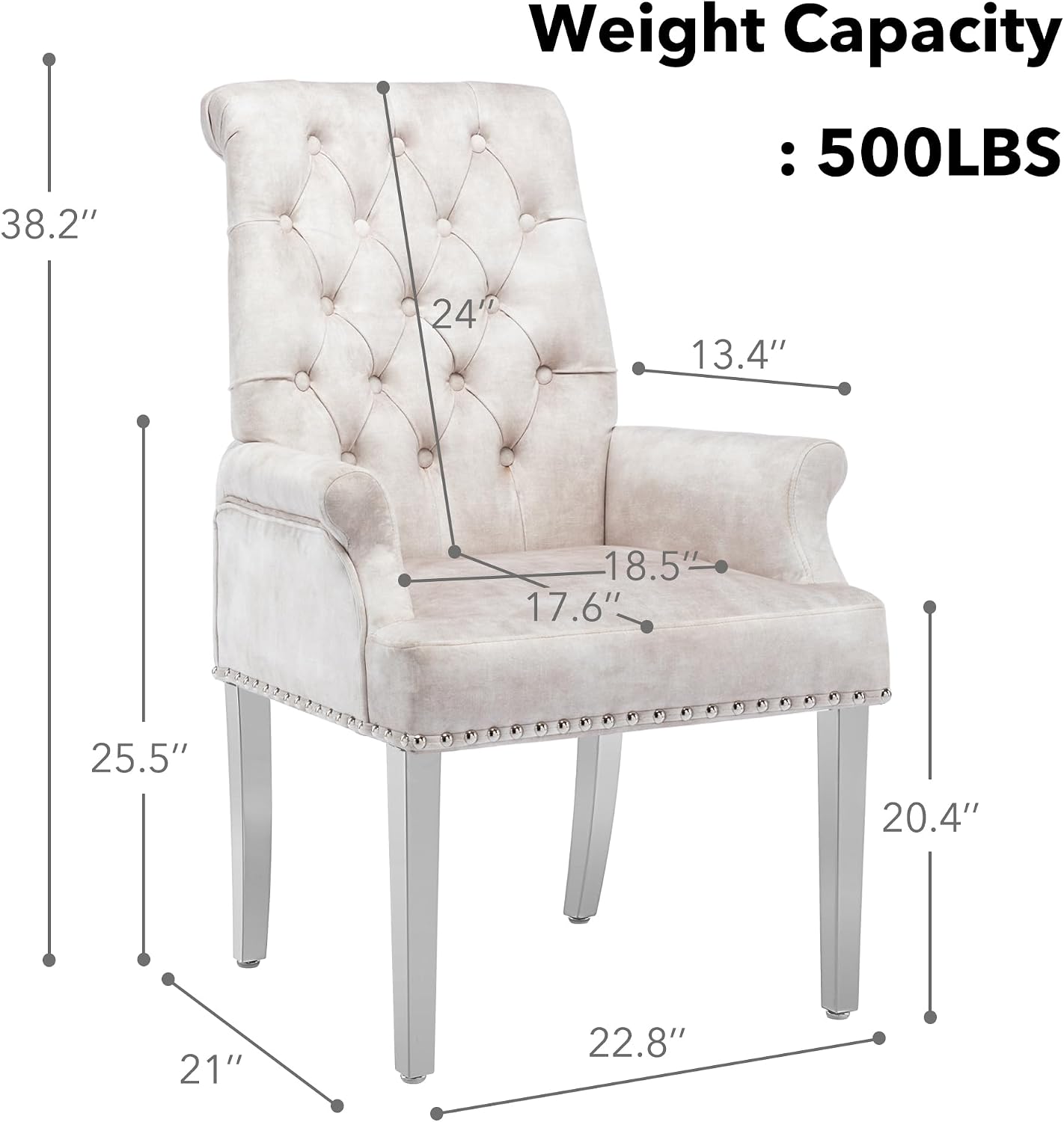 LOULENS Luxurious Velvet Dining Chairs, Modern Upholstered Tufted Dining Room Chairs, Armrests Dining Chairs with Stainless Steel Leg for Kitchen, Dining, Living Room, Bedroom
