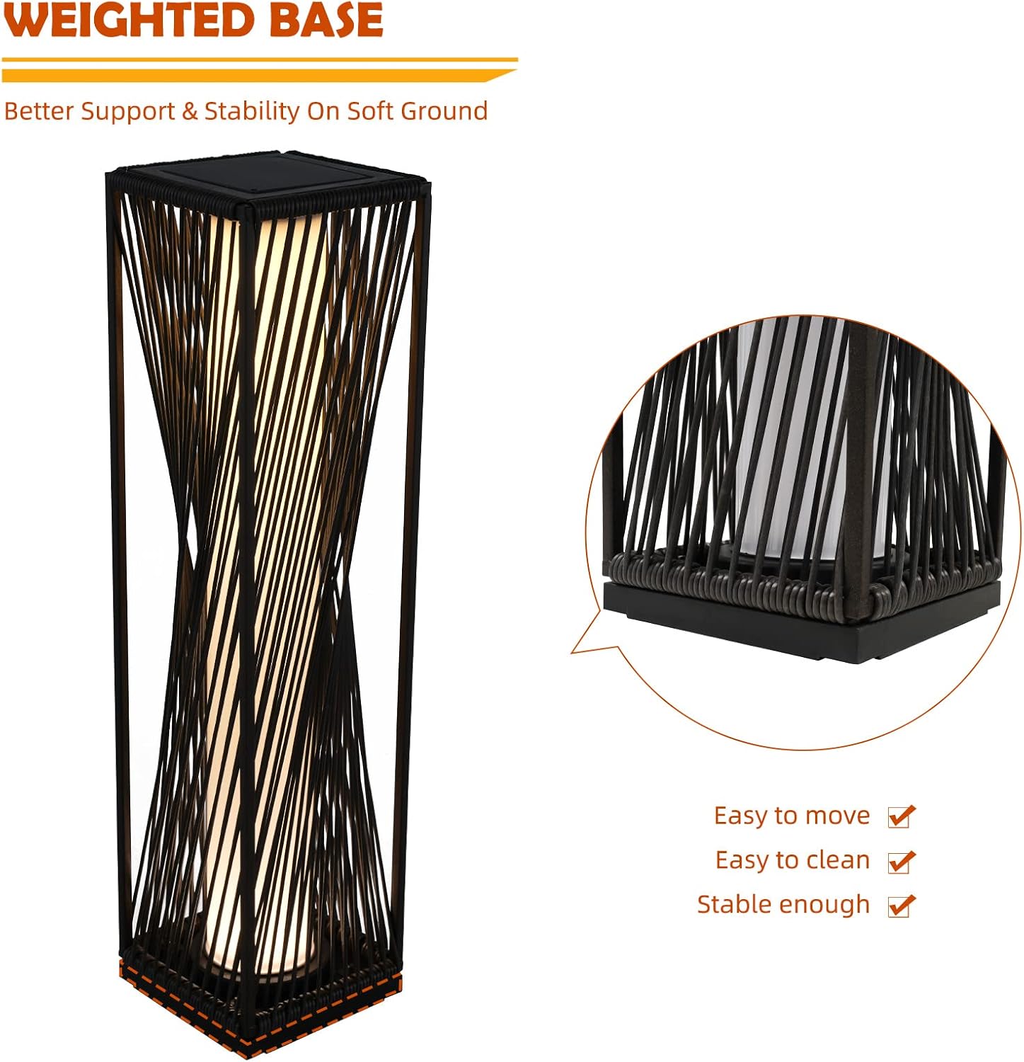 Solar Yard 2 Piece Outdoor Solar Floor Lamp Resin Wicker Solar Light Outdoor Waterproof for Yard, Garden, Pathway, Deck, Dazzle Dance (Brown 2 Piece)
