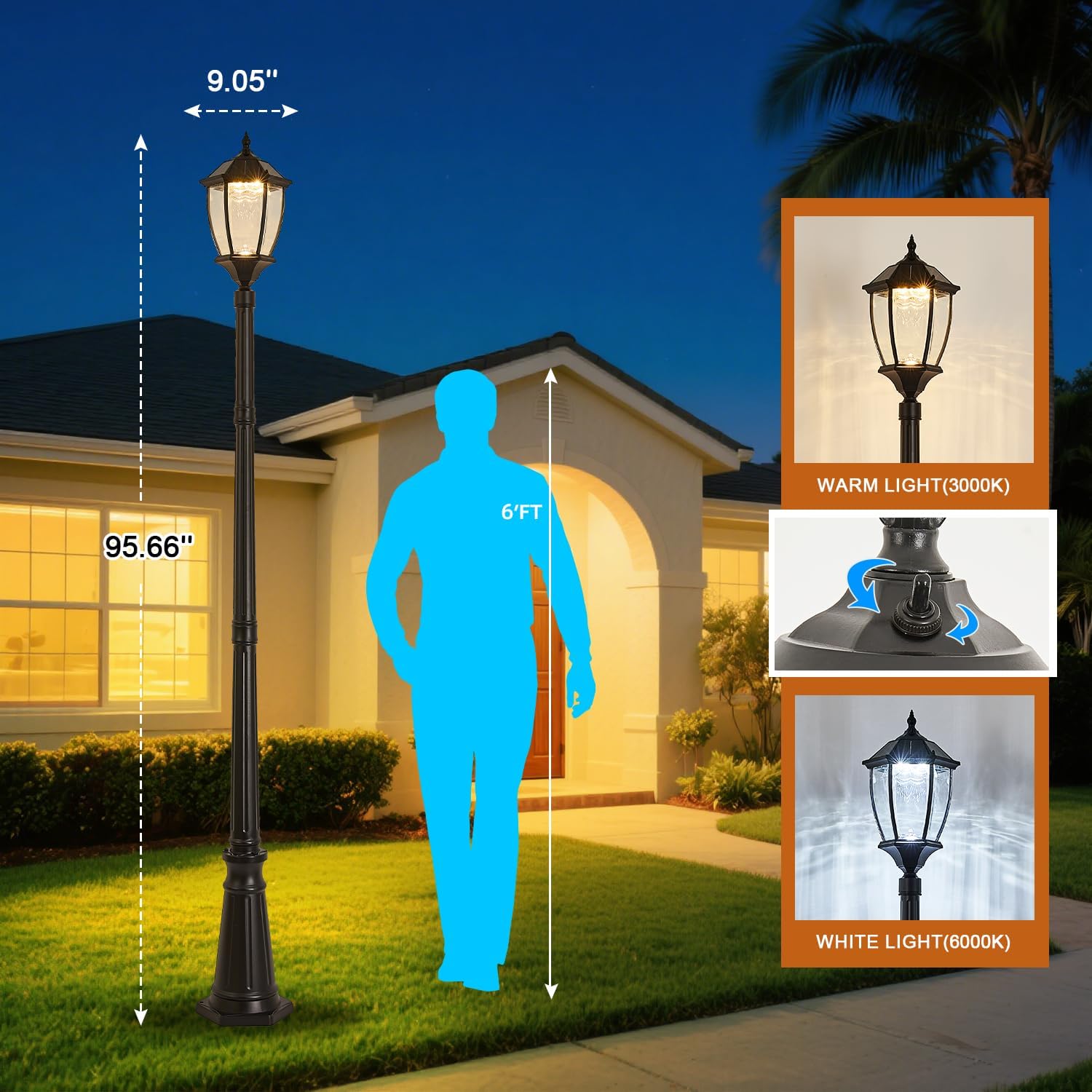 Outdoor Solar Lamp Post Lights with Waterproof, Dusk to Dawn Sensor Oil-Rubbed Black Street Lights with Toggle Switch, Aluminum Solar Powered Pole Lamps for Garden, Pathway, Driveway