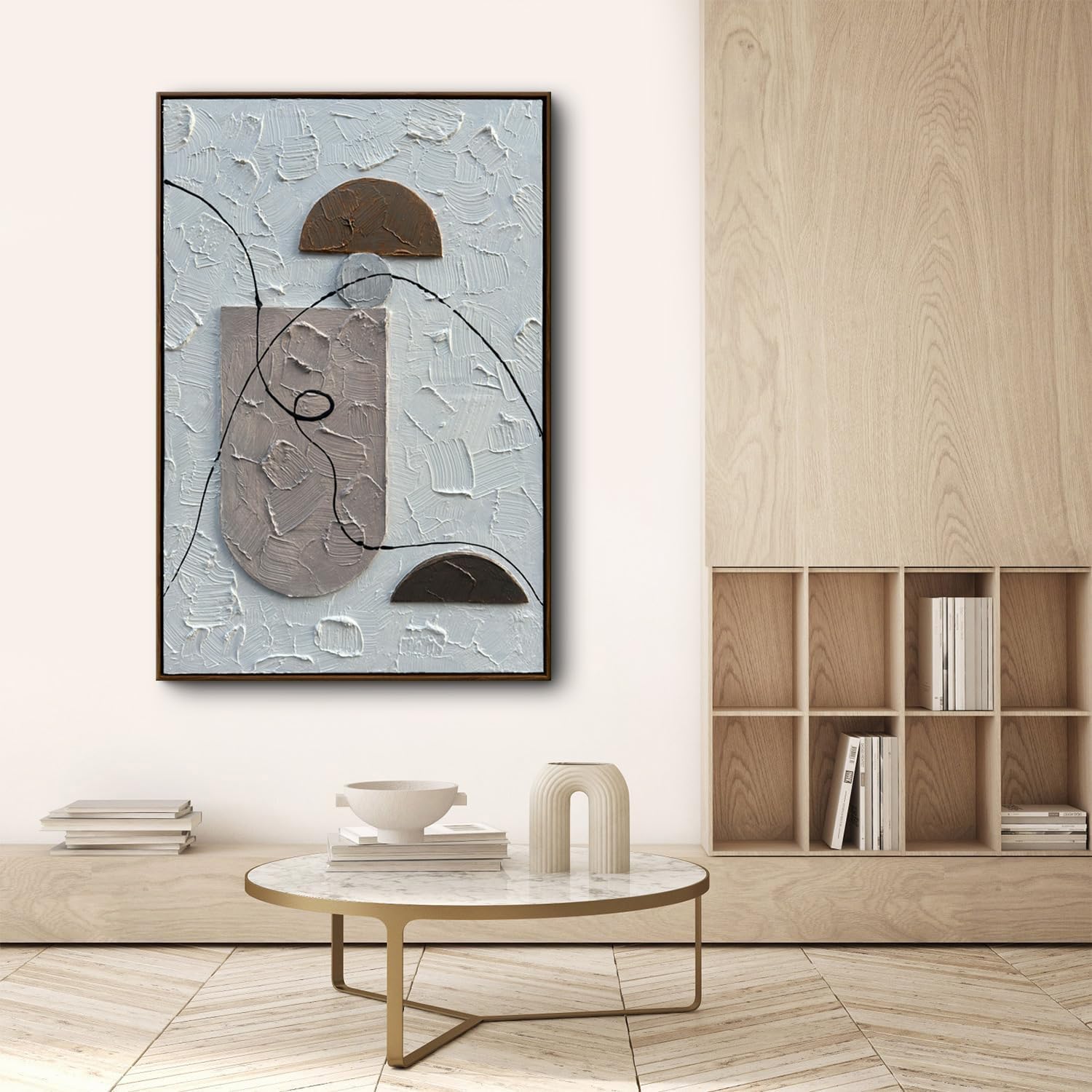 Hand Painted Modern Relief Painting, Framed Artwork, Plaster Wall Art, 3D Textured Oil Paintings on Canvas