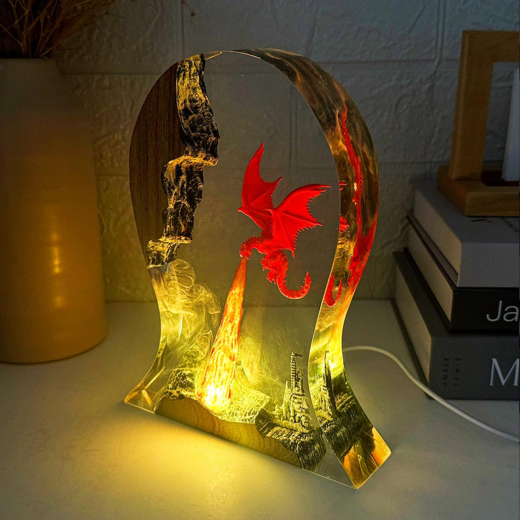 Epoxy Fire Dragon Resin Lamp,Handmade Resin Headset Holder RGB Night Light,Fantasy Decor for Home & Office,Cool Dragon Lovers Collectibles,Unique Birthday Gifts for Him Adults,Men & Gamers (9'x6')