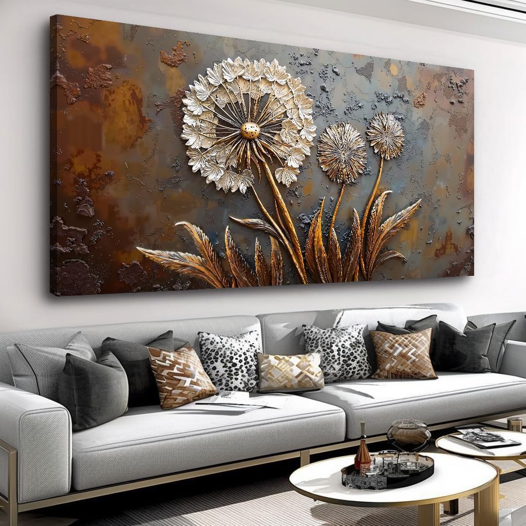 Large White Flower Wall Art with Taupe Background Elegant Flower Framed Floral Canvas Print for Living Room, Bedroom, Dining Room, Home Office Modern Ready to Hang Home Decor - 30'x60'