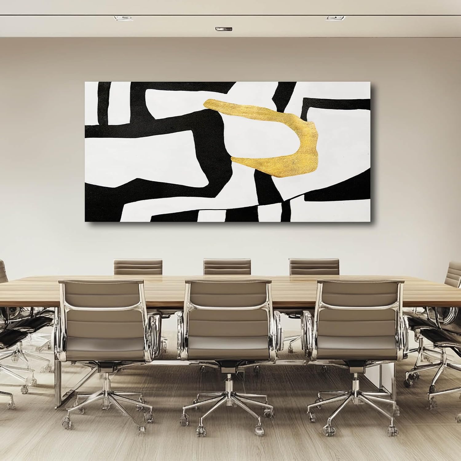 NBAODAN Minimalist Art Painting Gold Picture Wall Decor Large Abstract Wall Art for Bedroom Black Wall Decor for Living Room 29'x58' Framed Canvas Art