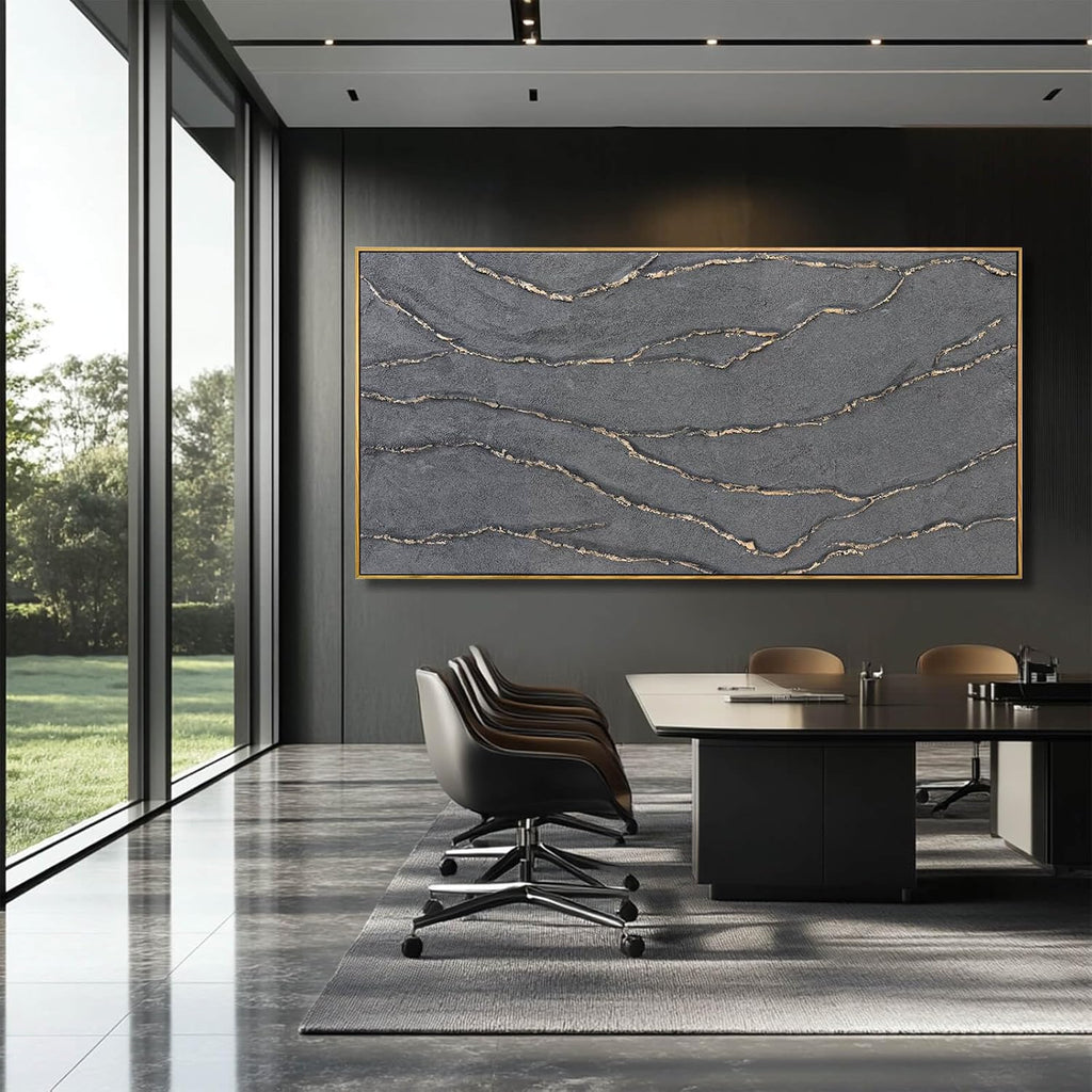 Gold and Grey Wall Art Framed Pictures Wall Decor Neutral Artwork Hand Painted 29'x58' Abstract Wall Art for Living Room Dining Room Kitchen