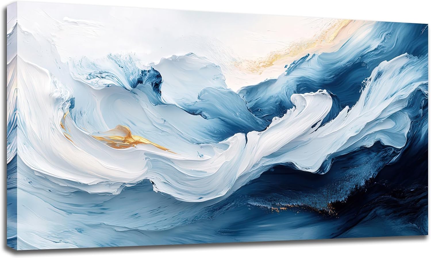 RUIFENGL Blue White Gold Abstract Canvas Prints Wall Art for Living Room Office Decor Blue and White Gold Artwork Paintings Pictures for Bedroom Bathroom Home Office Wall Decoration 29'x58' Xlarge