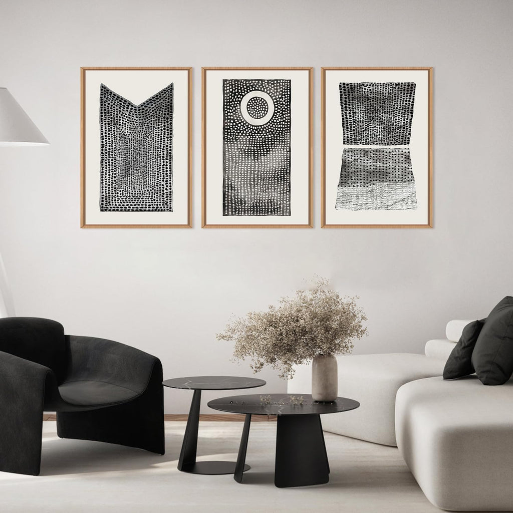DRACIT Large Abstract Dot Black Pattern Framed Canvas Wall Art Set,Modern Neutral White Circle Wall Decor,Minimalist Black White Geometric Artwork for Living Room,Bedroom,Office-24 x36 x3