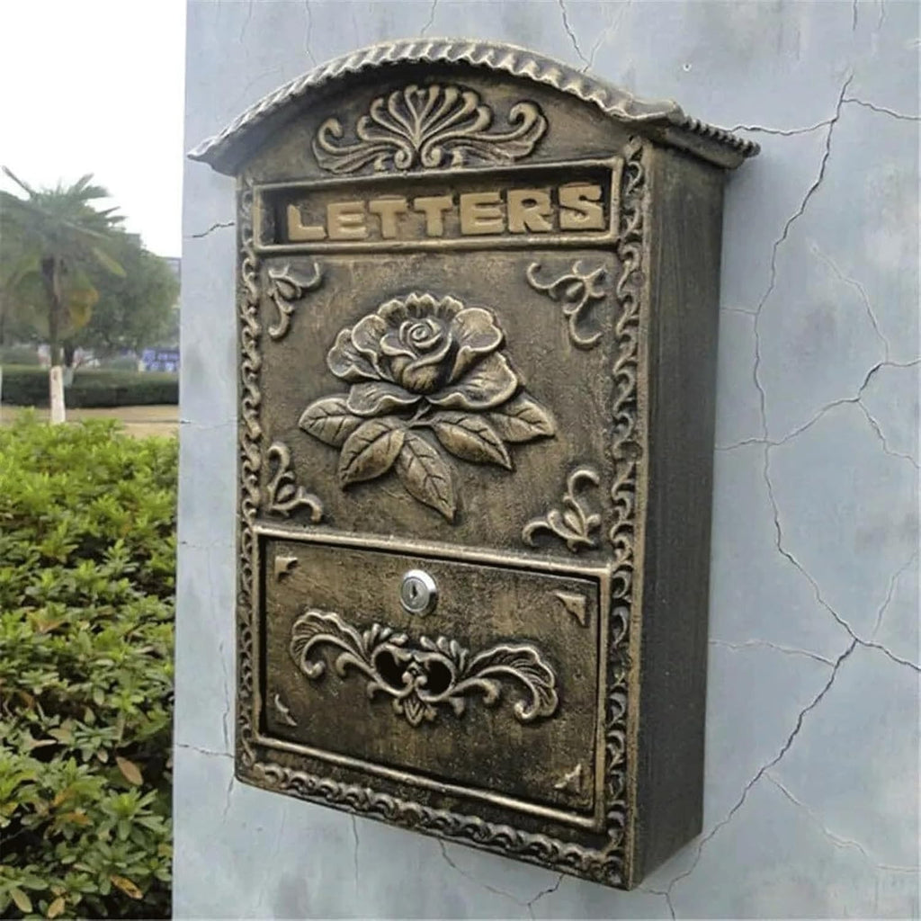 Locking Mailboxes Aluminum Mailbox for Outside Drop Box with Rose Relief Post Box Rustic Comment Box Metal Suggestion Box