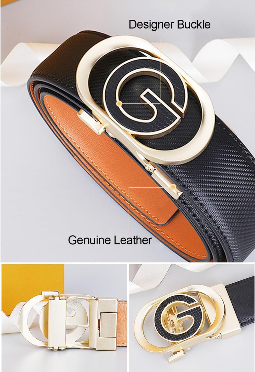 Designer Genuine Leather Men's Ratchet Belt 1.3' Automatic G Buckle Classic Jeans Reversible Gift