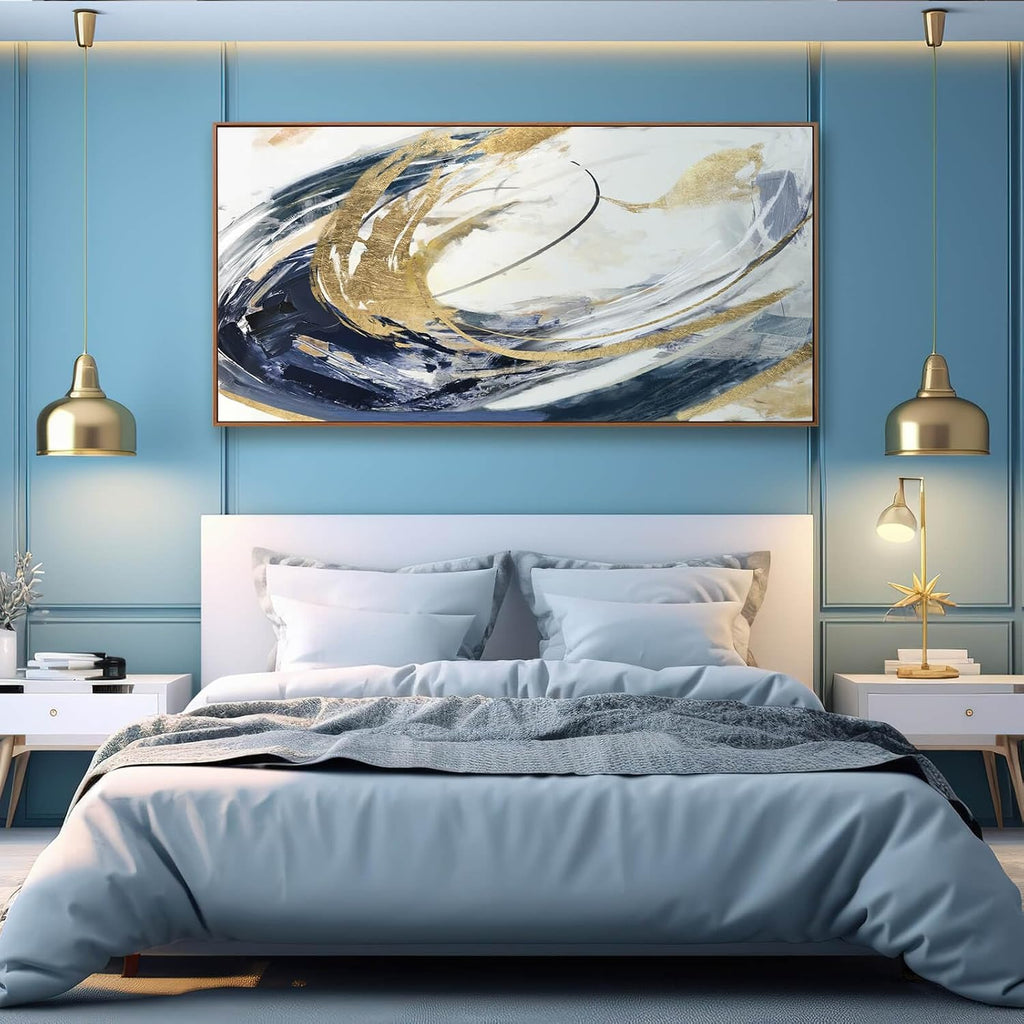 SDYA Large Artwork Abstract Painting 30'x 60'Gold Wall Decor Abstract Wall Art for Living Room Blue Artwork for Bedroom Kitchen Home Wall Decor