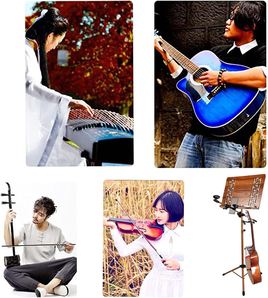 Violin Music Stand with Carrying Bag, Sheet Music Stand with Violin Hanger, Stable and Rotatable, The Wooden Bookshelf is More Stable, Extra Stable M (Wood 17cm*45cm*75cm)